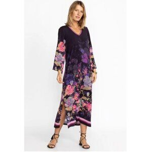 Johnny Was Long Floral Dress Janie Kimono Sleeve Tee Dress Purple Large
